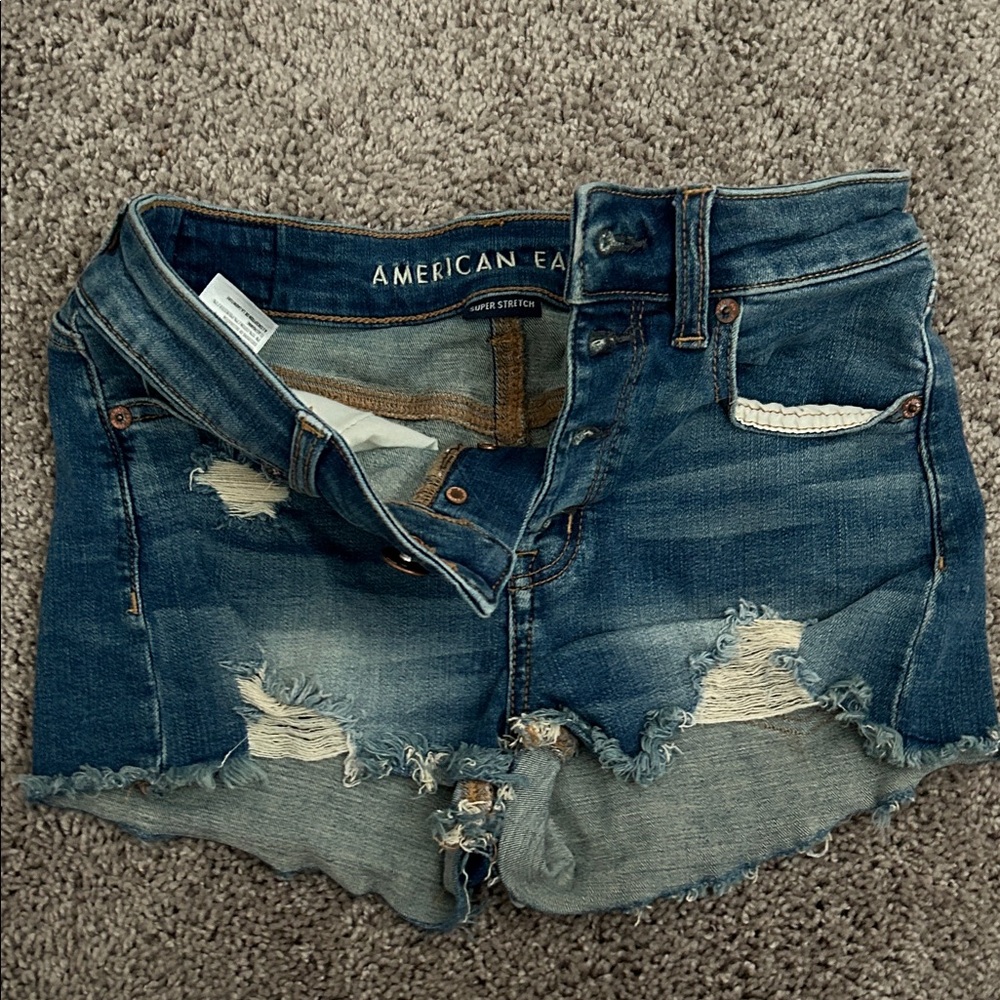 American Eagle Outfitters Dark Blue Ripped Jean Shorts